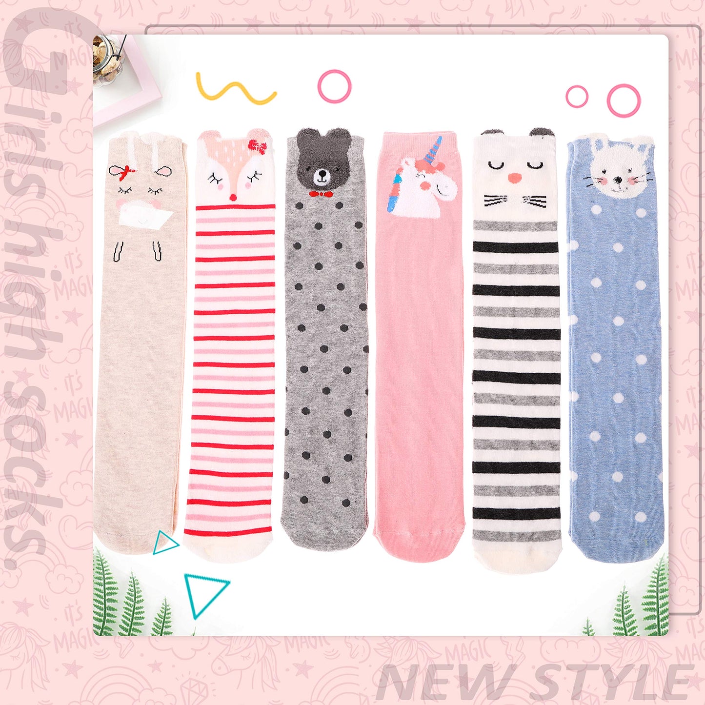 MOGGEI 6 Pairs Kids Girls Knee High Socks