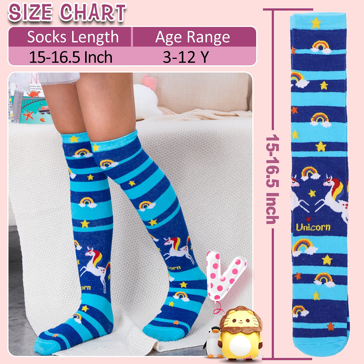 MOGGEI 6 Pairs Kids Girls Knee High Socks