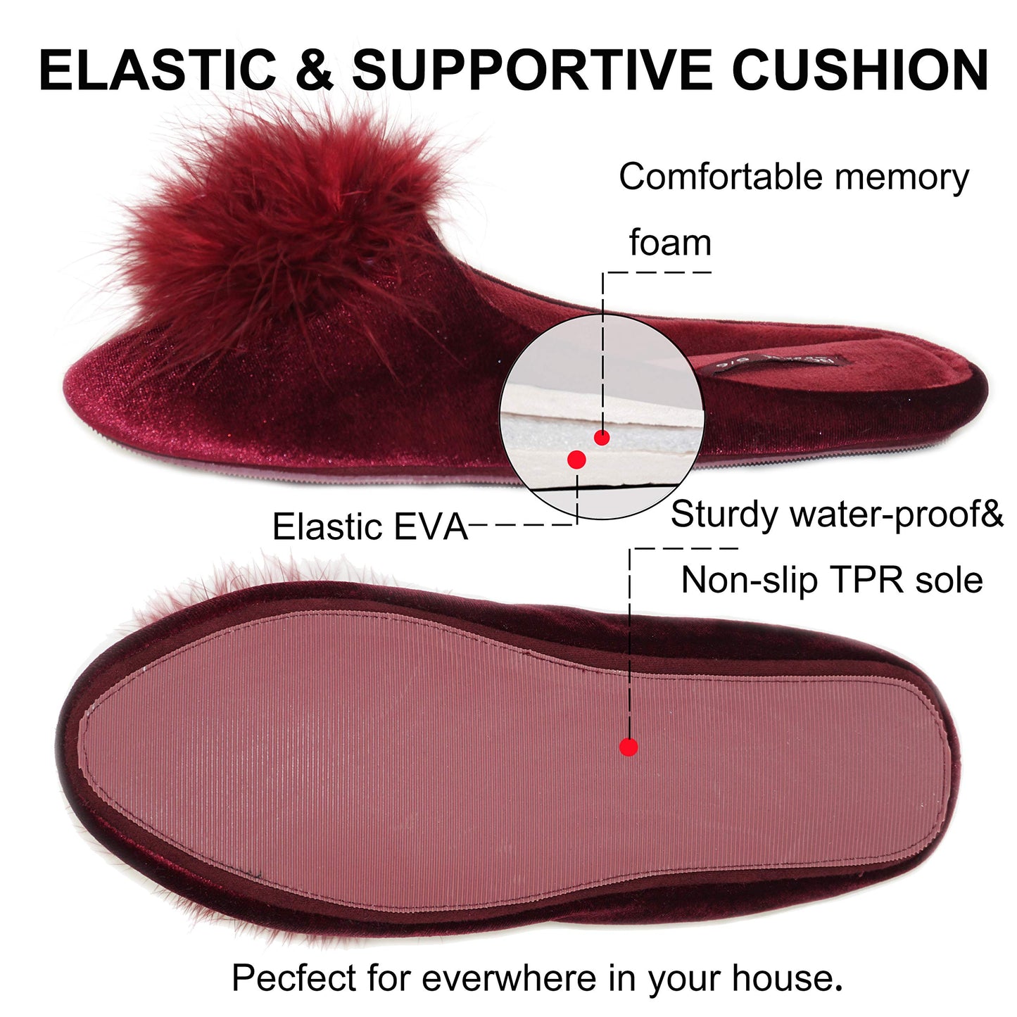 BCTEX COLL Women's Velvet Memory Foam House Slipper