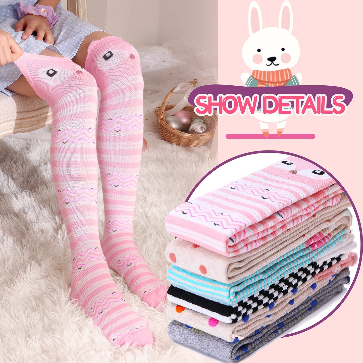 MOGGEI 6 Pairs Kids Girls Knee High Socks