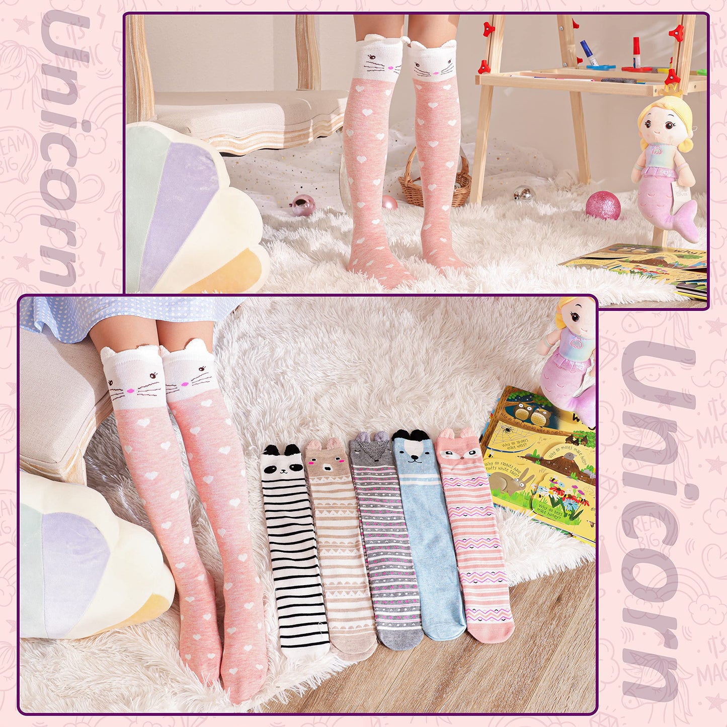 MOGGEI 6 Pairs Kids Girls Knee High Socks