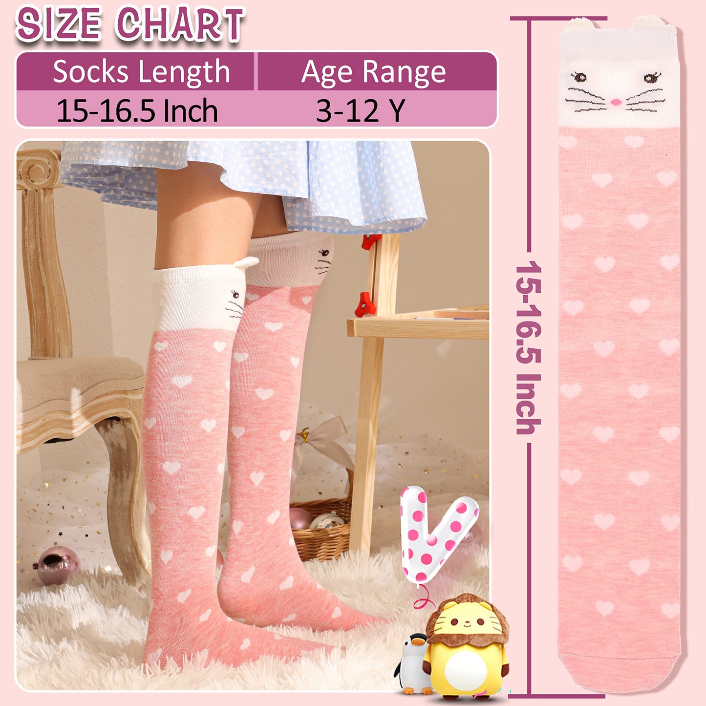 MOGGEI 6 Pairs Kids Girls Knee High Socks