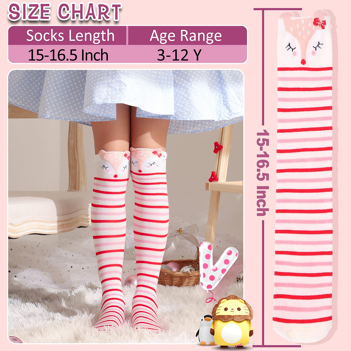 MOGGEI 6 Pairs Kids Girls Knee High Socks