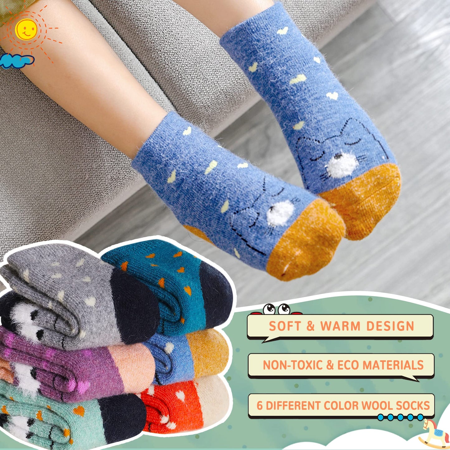 Eocom 6 Pairs Children's Wool Socks