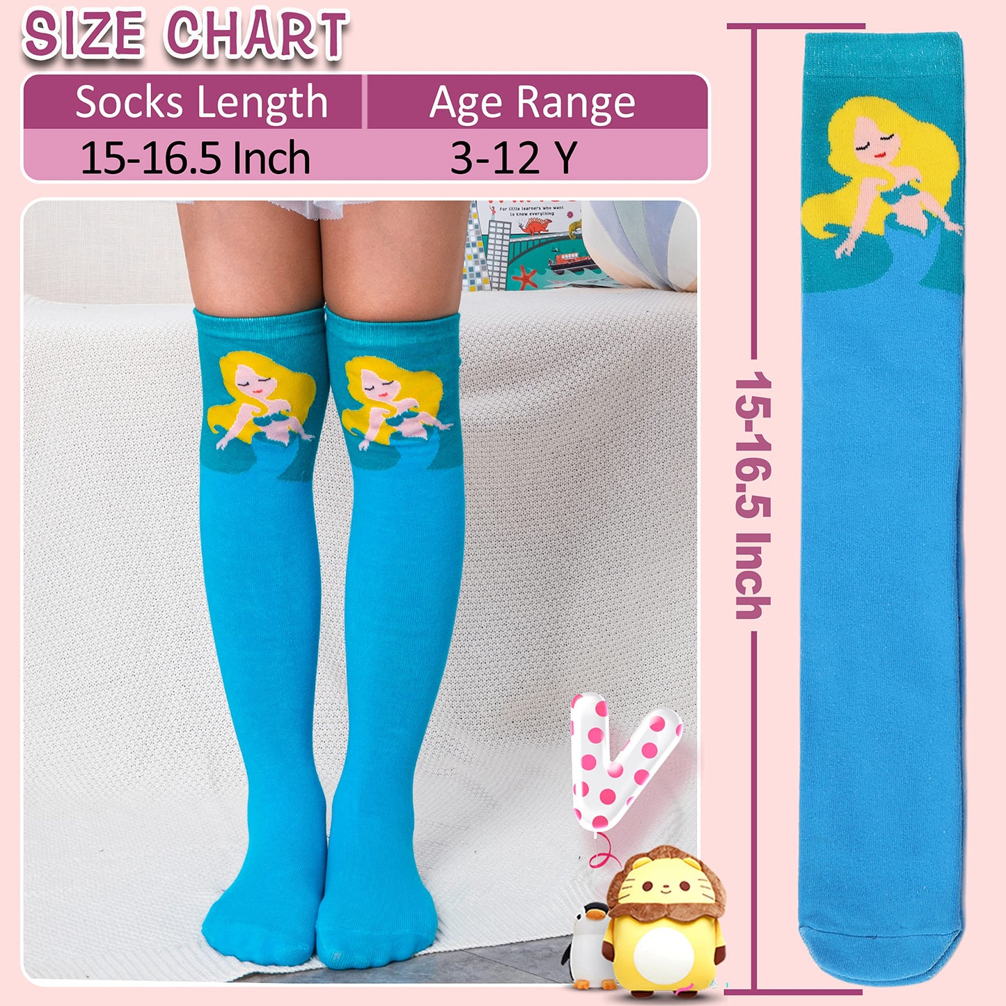 MOGGEI 6 Pairs Kids Girls Knee High Socks