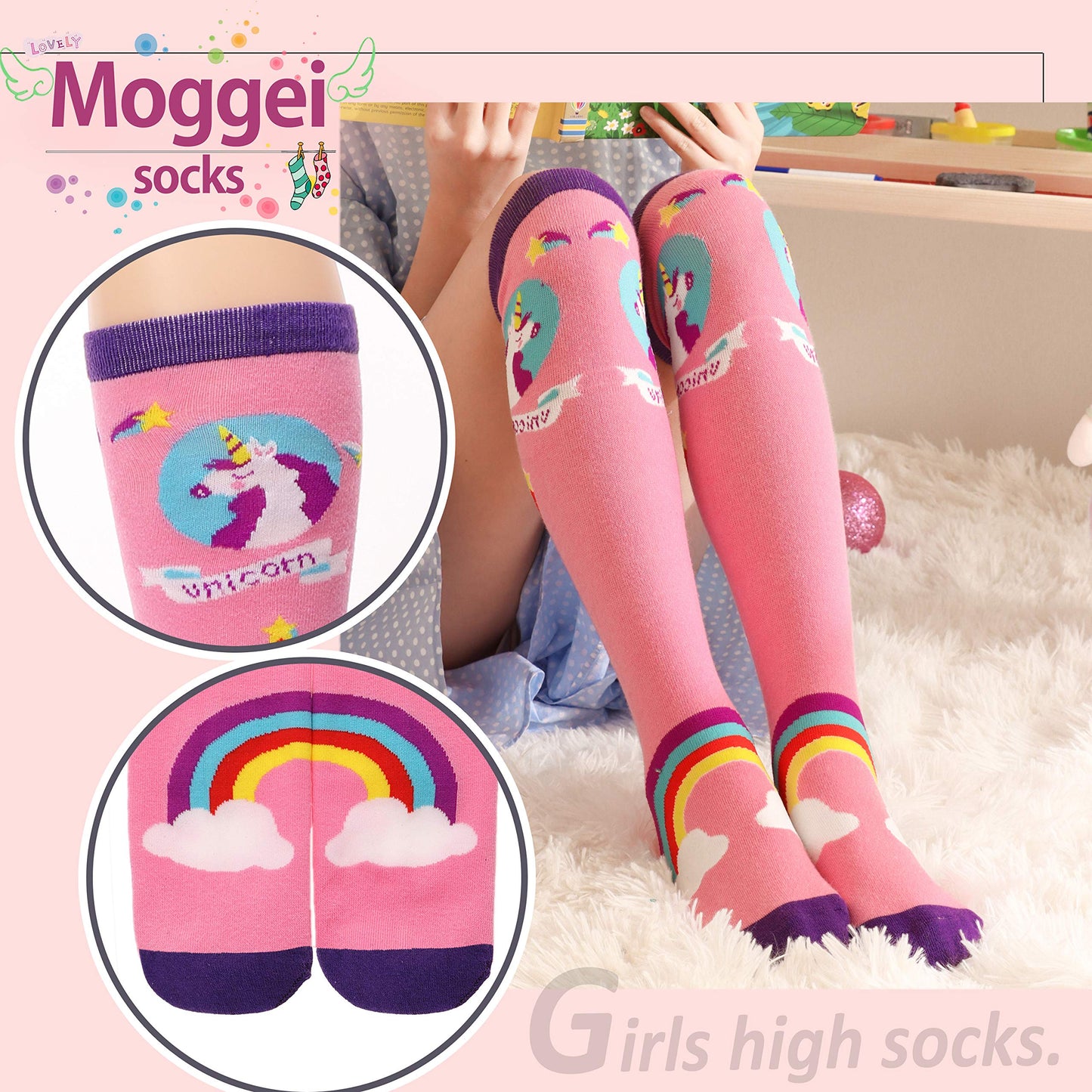 MOGGEI 6 Pairs Kids Girls Knee High Socks