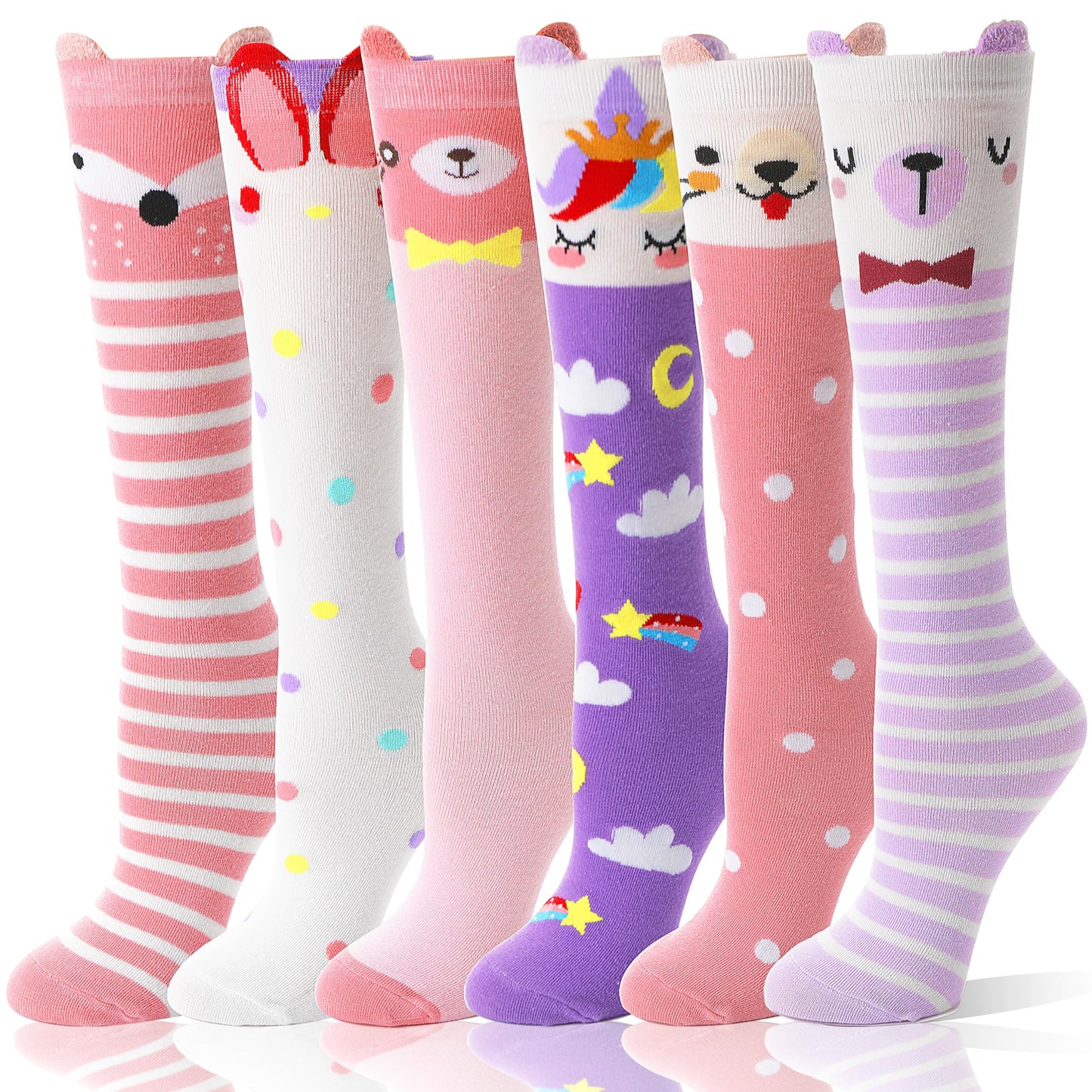 MOGGEI 6 Pairs Kids Girls Knee High Socks