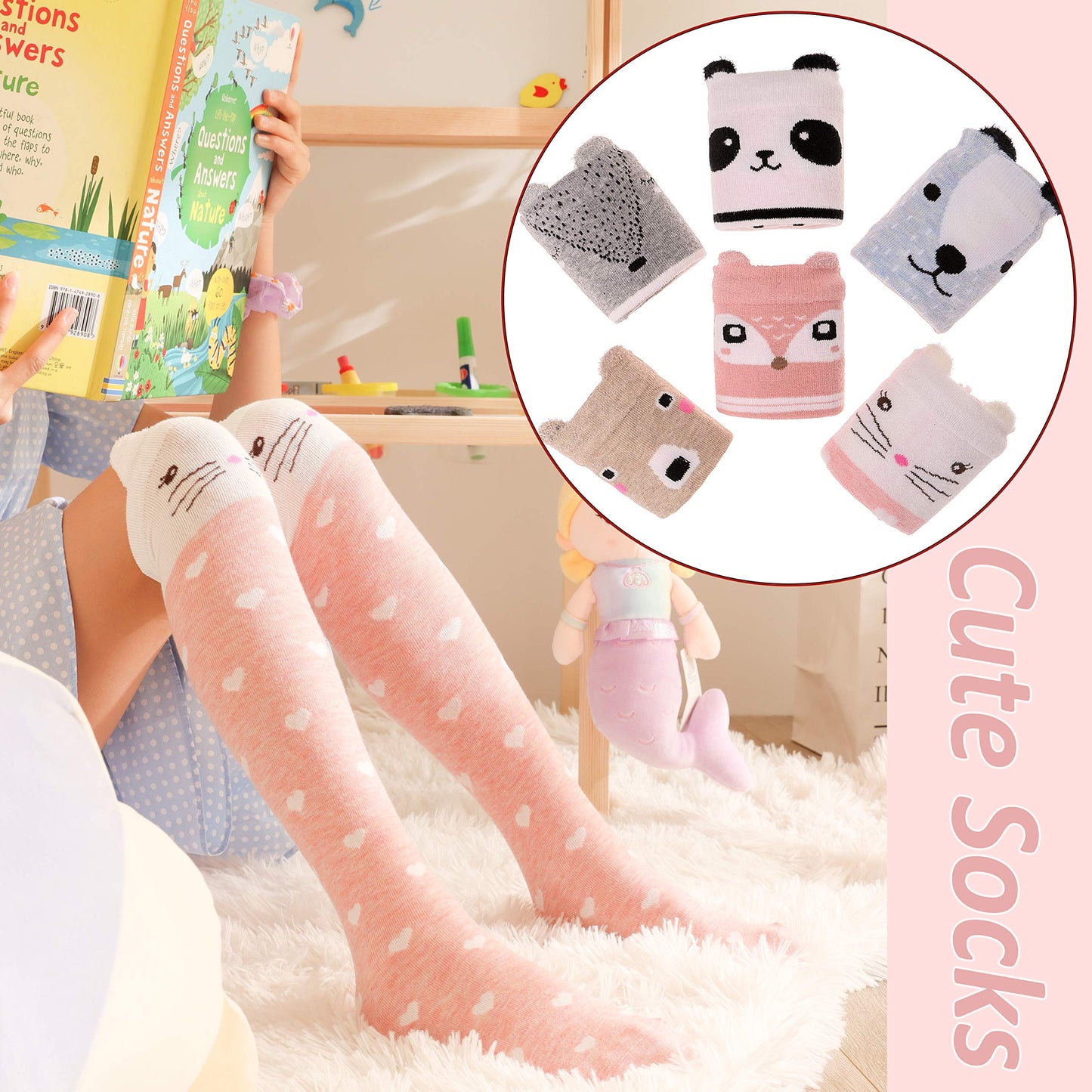 MOGGEI 6 Pairs Kids Girls Knee High Socks