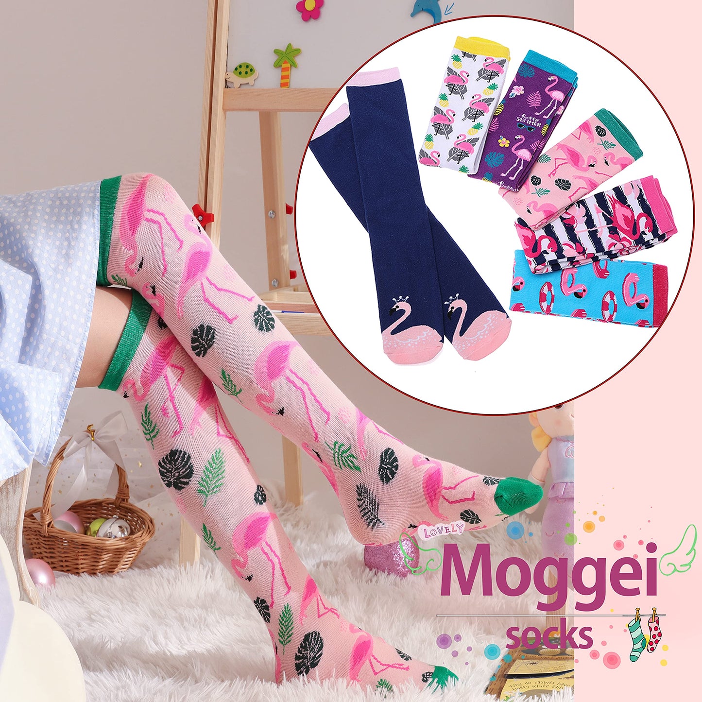 MOGGEI 6 Pairs Kids Girls Knee High Socks