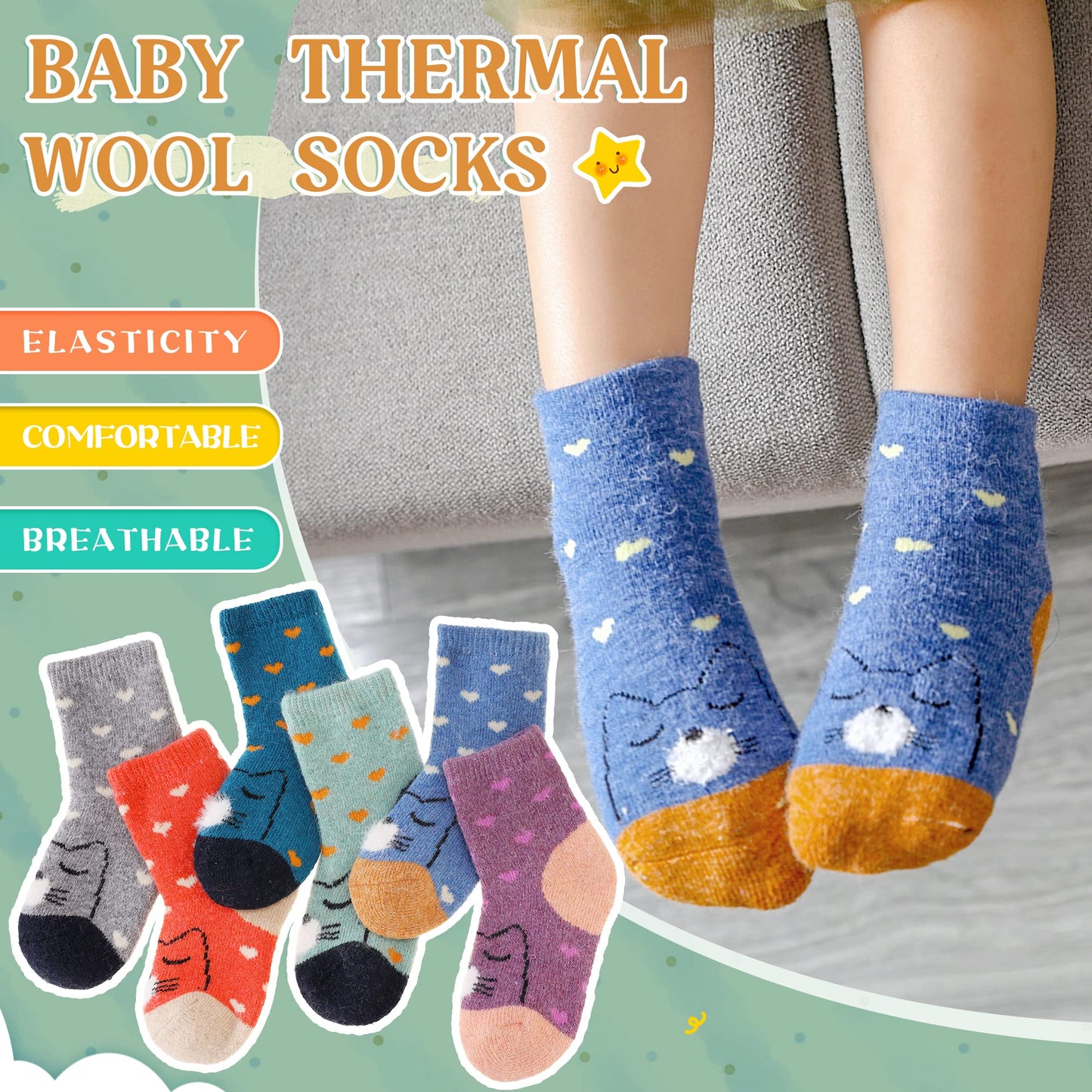 Eocom 6 Pairs Children's Wool Socks