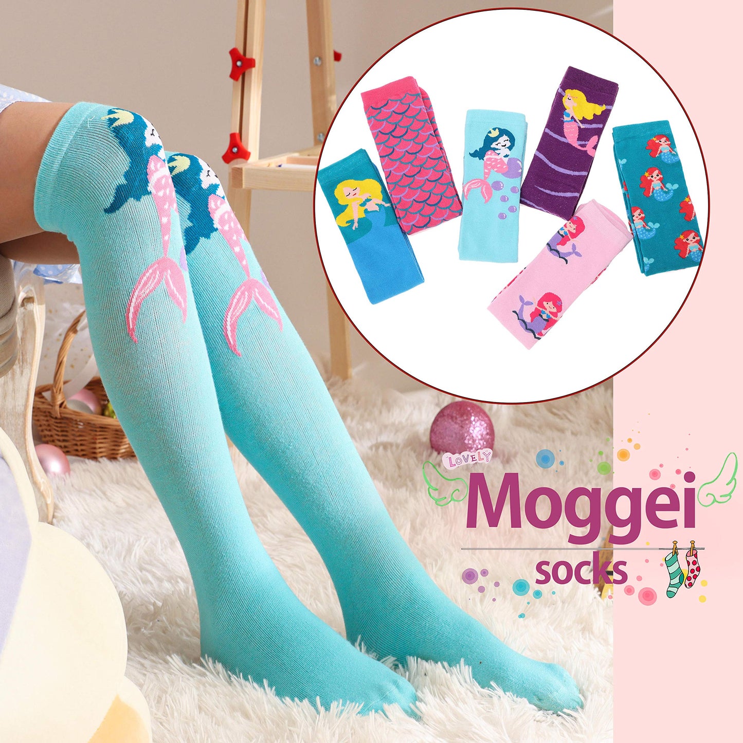 MOGGEI 6 Pairs Kids Girls Knee High Socks