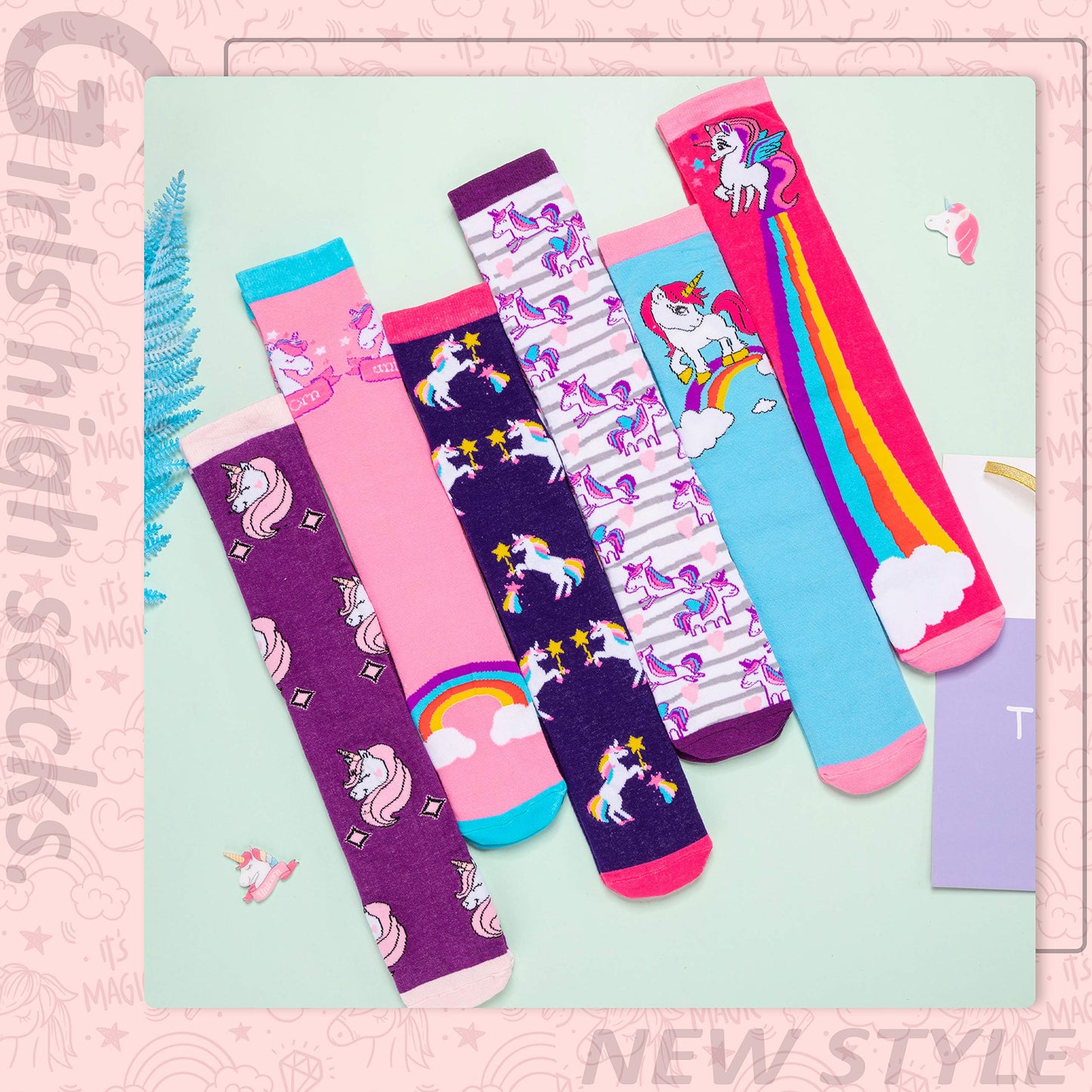 MOGGEI 6 Pairs Kids Girls Knee High Socks