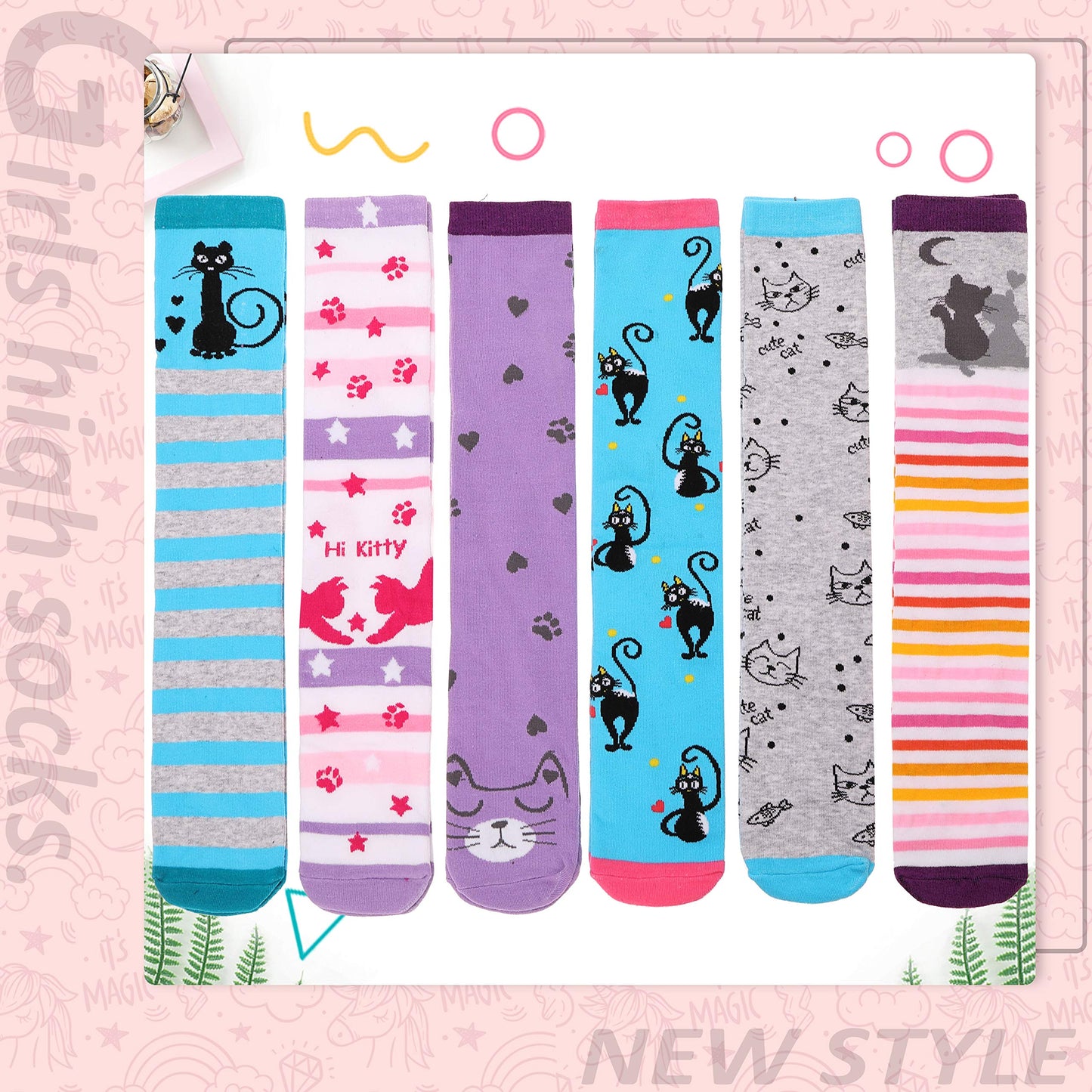 MOGGEI 6 Pairs Kids Girls Knee High Socks