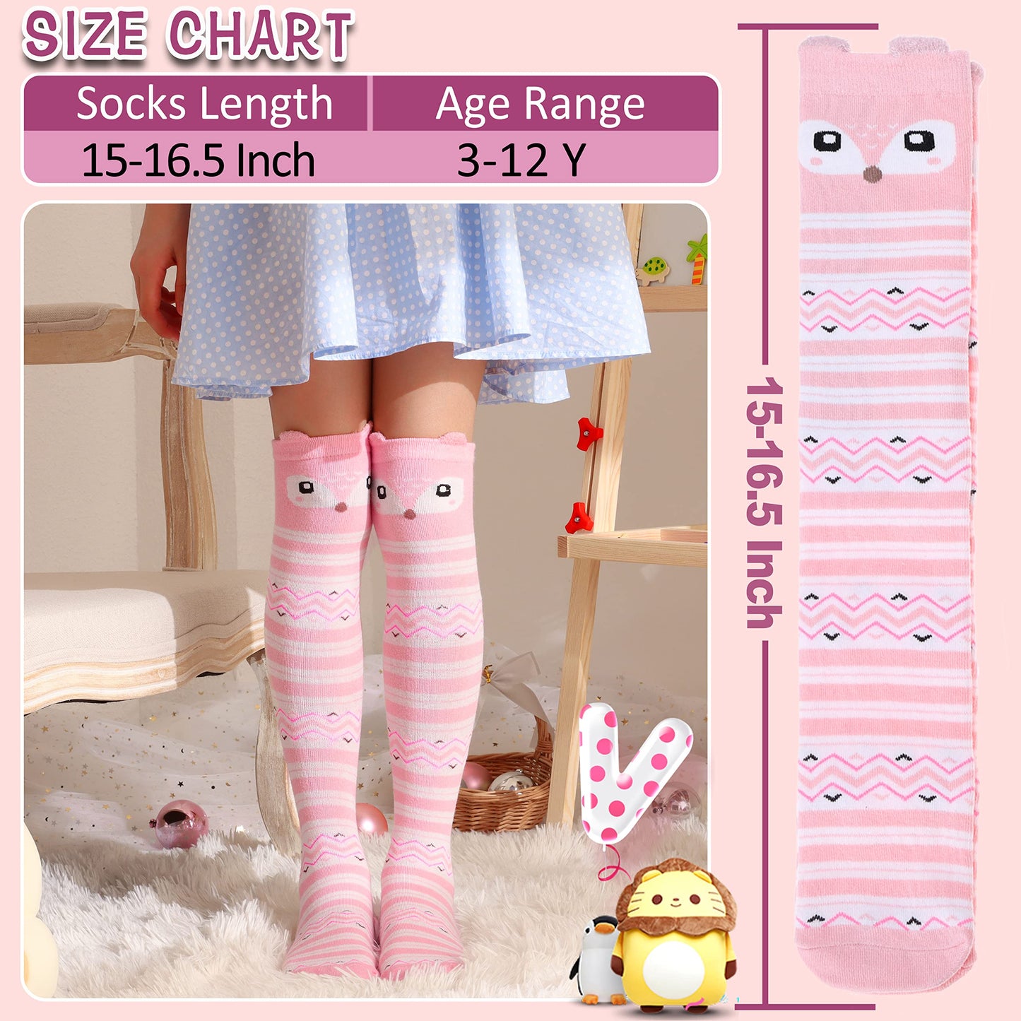 MOGGEI 6 Pairs Kids Girls Knee High Socks