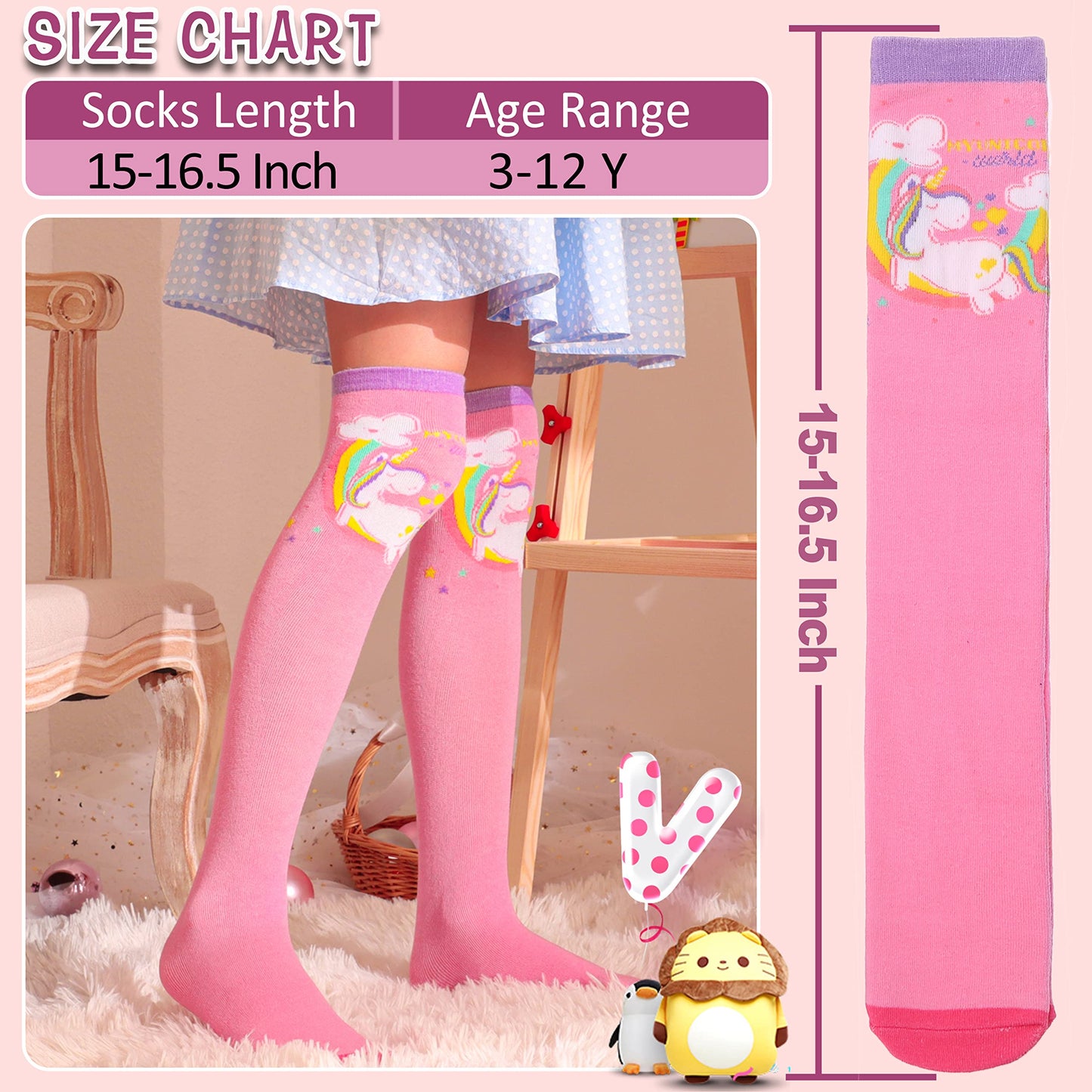 MOGGEI 6 Pairs Kids Girls Knee High Socks