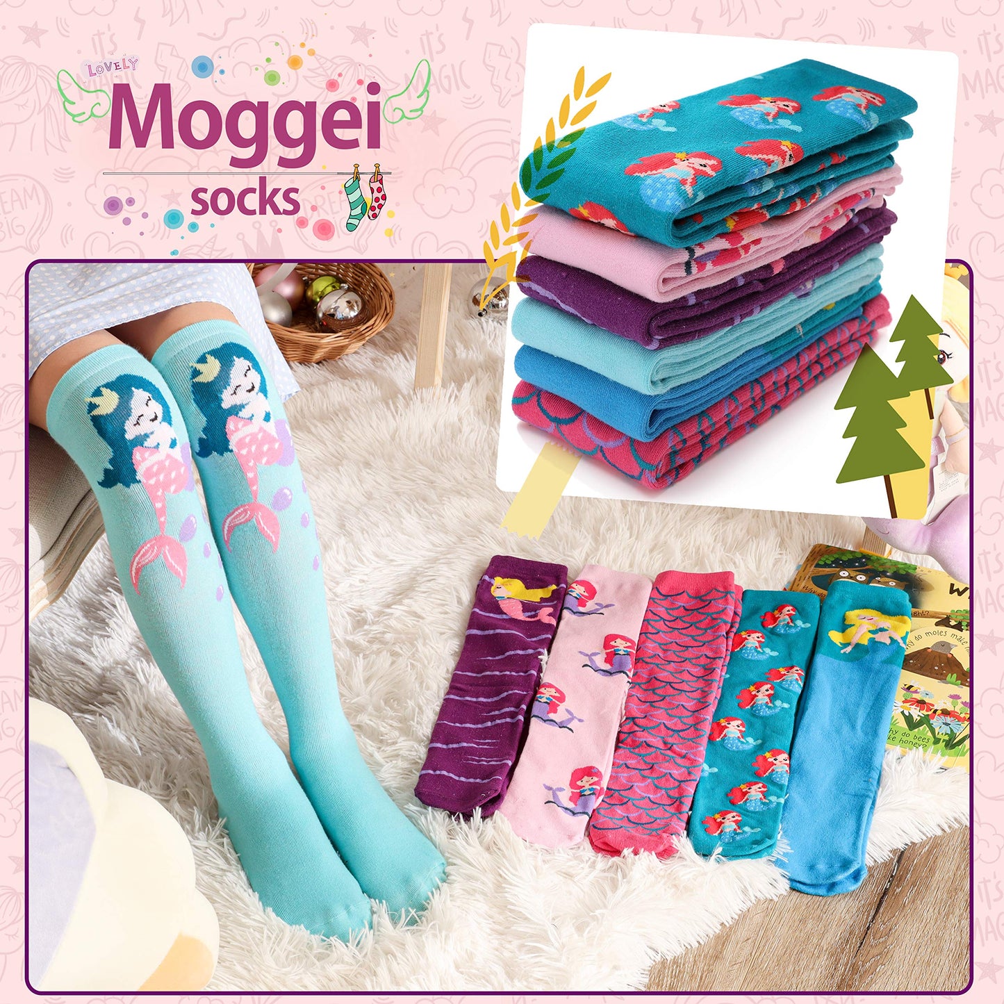 MOGGEI 6 Pairs Kids Girls Knee High Socks