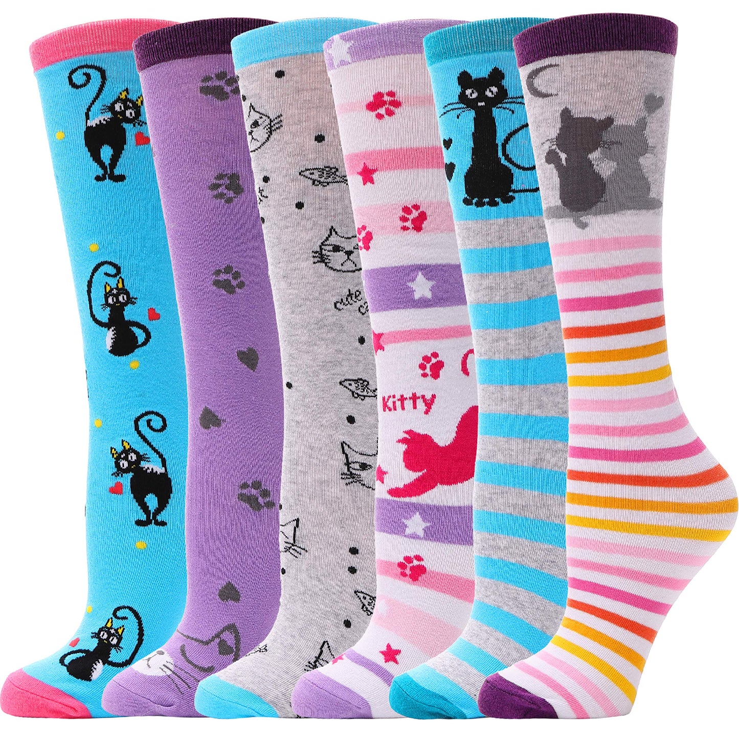 MOGGEI 6 Pairs Kids Girls Knee High Socks