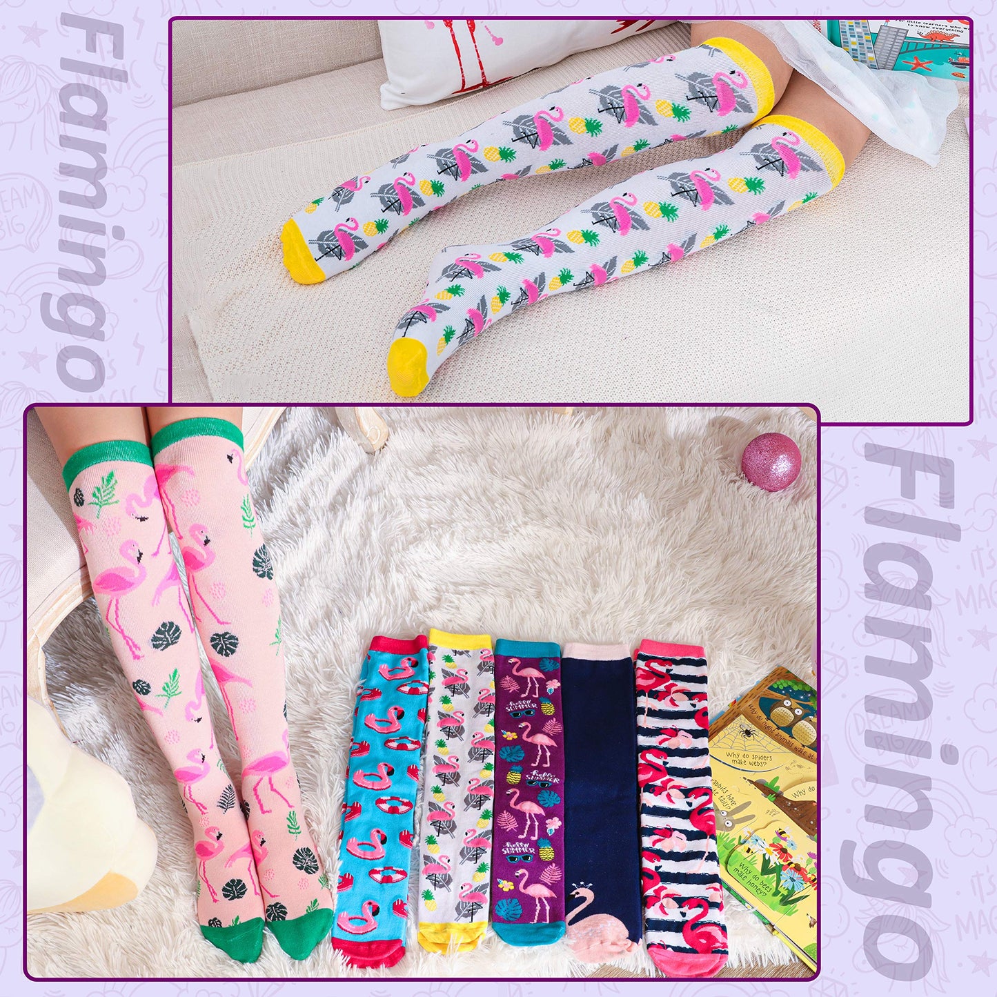 MOGGEI 6 Pairs Kids Girls Knee High Socks